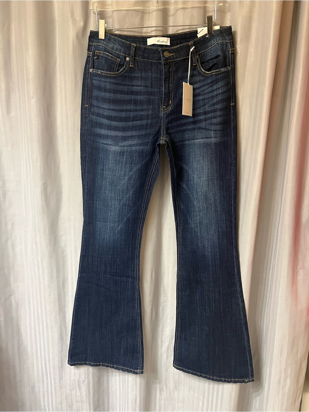 KanCan Mid Rise Flare Distressed Dark Indigo Jeans size 15/31